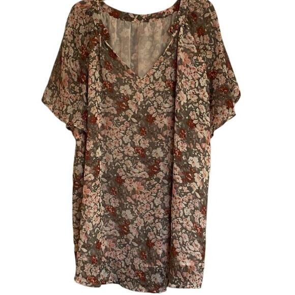 Womens 2XL Sheer Floral V Neck Top Lined Short Sleeve Plus Size - Picture 3 of 4